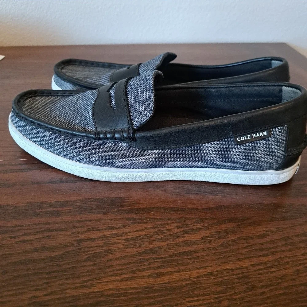 Cole Haan Pinch Maine Classic Grey Textile Black Leather Penny Loafers C21842 9M